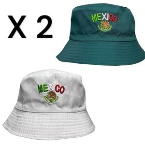 2 Mexico Flag Embroidered Bucket Hat - Sun Protection, Fishing, Beach Hat